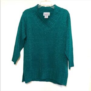 VTG vintage Diane Von Furstenberg metallic shawl sweater tunic holiday oversized